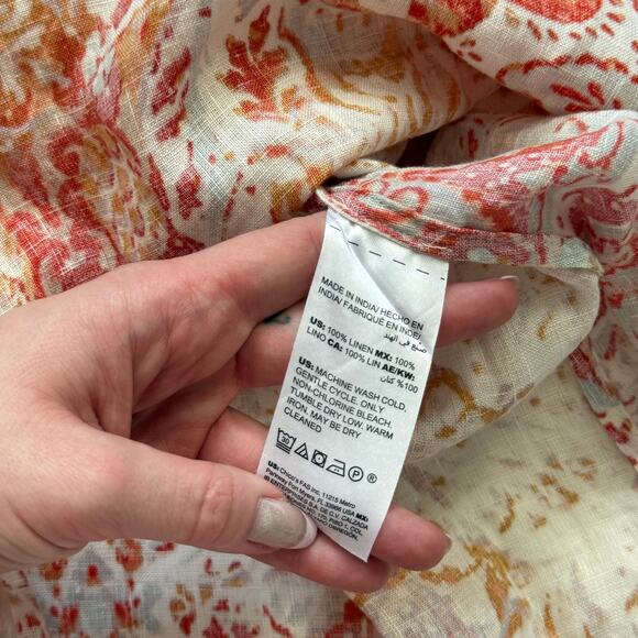 Chico’s 100% Linen Collared Tunic Top Floral Print 3/4 Sleeve Size 0/2P - Picture 6 of 7